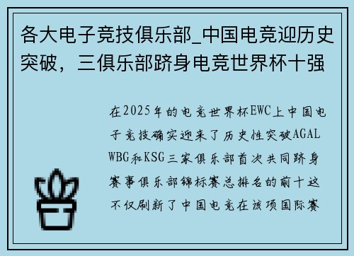 各大电子竞技俱乐部_中国电竞迎历史突破，三俱乐部跻身电竞世界杯十强